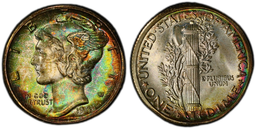 1942 Mercury dime obverse and reverse showing Lady Liberty and fasces design
